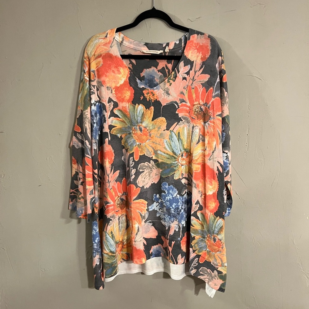 Soft Surroundings Floral Tunic - Orange and Blue